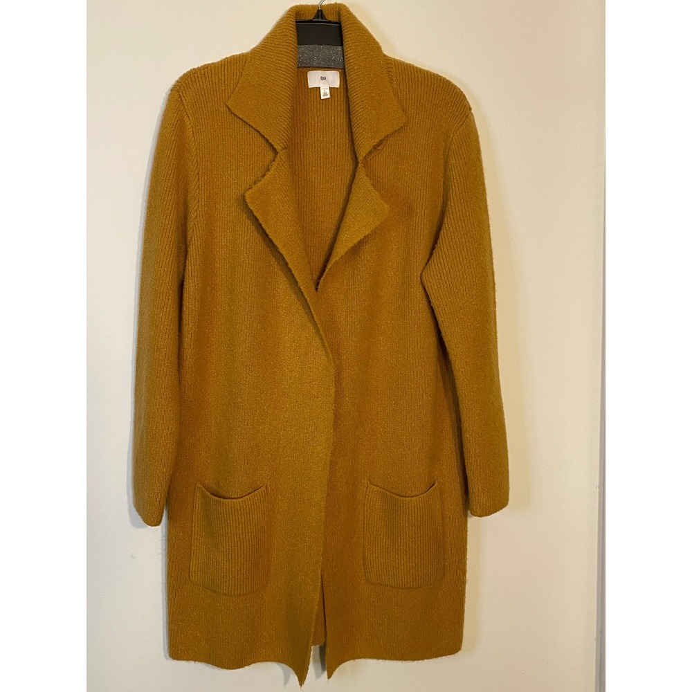 BP. Nordstrom Mustard Yellow Ribbed Longline Cardigan Sweater Notched Lapel L